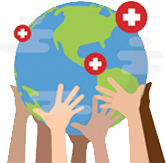 illustration of diverse hand holding up the world