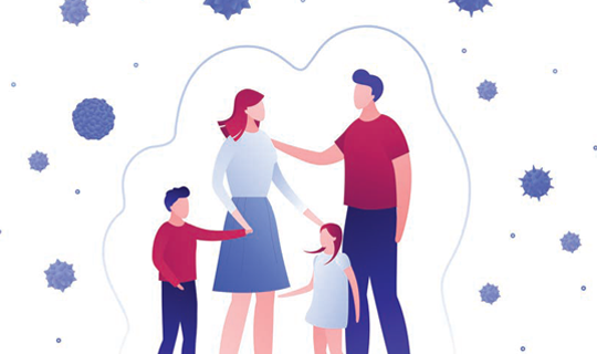 family in a bubble, protected from germs