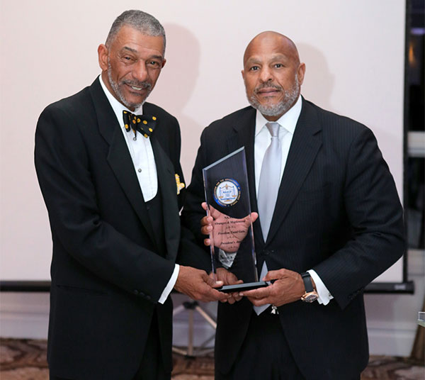 Darryl L. Jeffries, President, NAACP Oranges Maplewood Branch presents Darrell K. Terry, Sr., President and CEO, Newark Beth Israel Medical Center and Children’s Hospital of New Jersey the President’s Award at their 109th Annual Thurgood Marshall Freedom Fund Gala