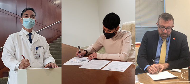 ERnani Sadural, MD, DeAnna Minus-Vincent, and Perry N. Halkitis signing the anti-racism pledge