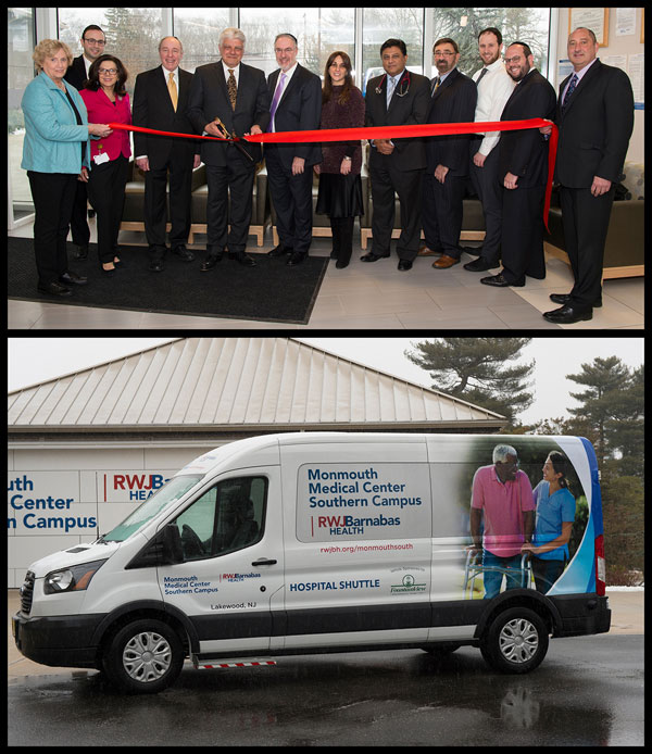 Lakewood, NJ- Monmouth Medical Southern Campus (MMCSC) now has the ability to assist patients who are scheduled for outpatient services and may not have transportation.  A new Hospital Shuttle was made possible with the help of our community partners, FountainView Care Center in Lakewood and the Monmouth Medical Center Southern Campus Auxiliary. Patient rides are scheduled based on need and availability at the time appointments are made.  Pictured at the Ribbon Cutting Ceremony to commemorate the new Hospital Shuttle at MMCSC:  (left to right) Kathy Mulhern, MMCSC Auxiliary Council member, Andrew Feig, FountainView,  Denice Gaffney, Vice President MMCSC Foundation, Ben Schachter, President, FountainView Care Center, Frank J.  Vozos, MD, FACS, Executive Vice President, RWJBarnabas Health & Chief Executive MMCS, Arthur Schachter, FountainView Care Center, Naomi Halpert, Director of Operations, FountainView Care Center, Rajesh Mohan, MD, MBA, FACC, FSCAI, Chief Medical Officer MMCSC, Heshey Gottlieb, David Fischer and Steve Friedman, all FountainView Care Center and J. Tango, Vice President, Operations MMCSC.   About Monmouth Medical Center Southern Campus Monmouth Medical Center Southern Campus (MMCSC) is a fully accredited acute-care hospital located in Lakewood.  An affiliate of RWJBarnabas Health, Monmouth South is a sister hospital to Monmouth Medical Center, a teaching hospital located in Long Branch. MMCSC introduced the first of its kind James and Sharon Maida Geriatrics Institute to the region, which provides comprehensive inpatient and outpatient care for elders.  MMCSC also offers convenient access to an array of outpatient services as well as the services of the Jacqueline M. Wilentz Comprehensive Breast Center.  RWJBarnabas Health and MMCSC, in partnership with Rutgers Cancer Institute of New Jersey – the state’s only NCI-designated Comprehensive Cancer Center – brings a world class team of researchers and specialists to fight alongside you, providing close-to-home access to the latest treatment and clinical trials.  For more information about Monmouth Medical Center, Southern Campus, visit www.rwjbh.org/monmouthsouth.
