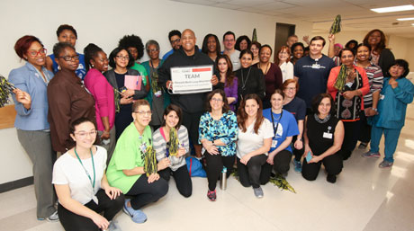 : Darrell K.Terry, Sr., President and Chief Executive Officer, Newark Beth Israel Medical Center and Children's Hospital of New Jersey with member of the hospital ALA Fight for Air Climb team which includes more than 49 members.