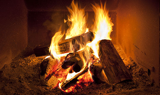 firewood burning in a fireplace