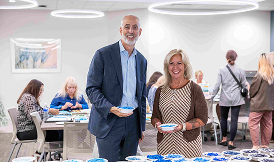 Eric Carney, President and Chief Executive Officer of Monmouth Medical Center and its Southern Campus in Lakewood, with Tinton Falls Mayor Risa Clay.