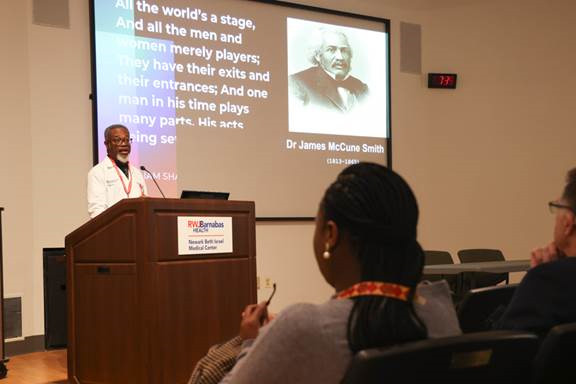Frederick Waldron, MD, emergency medicine physician at Newark Beth Israel Medical Center presented Medical Grand Rounds: White Coats for Black Lives, a reflection on the first black physician and his legacy of scholarship and activism