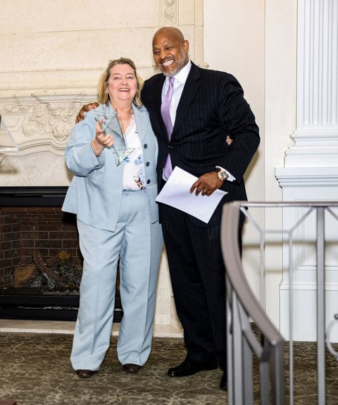 District 1199J President Susan M. Cleary, presents Darrell K. Terry, Sr., MHA, MPH, FACHE, FHELA, President and Chief Executive Officer, Newark Beth Israel Medical Center and Children’s Hospital of New Jersey with the Aberdeen David Outstanding Labor Relations Award
