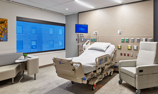 Cardiothoracic Intensive Care Unit - view of private room with hospital bed
