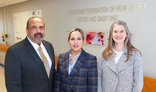 Khalid Sawaged, DO, FACOG, Chairman, Obstetrics and Gynecology, Newark Beth Israel Medical Center; Balpreet Grewal-Virk, PhD, Senior Vice President, Community Health, RWJBarnabas Health; and Suzanna Fritzberg, Executive Director of The Bridge Project