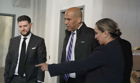 Senator Cory Booker and Balpreet Grewal-Virk at the RWJBarnabas Health Farm to Community Center Space in Newark