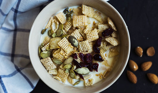 trail mix with yogurt in a bowl