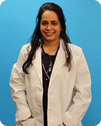 Female doctor with long dark hair