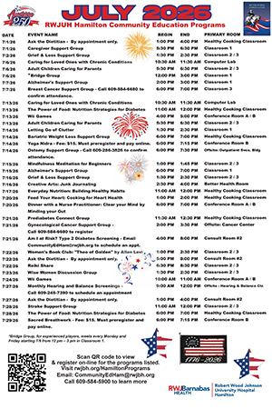 RWJUH Hamilton Calendar