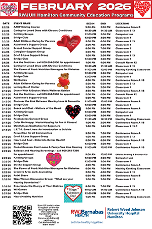 RWJUH Hamilton Calendar