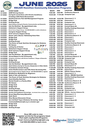 RWJUH Hamilton Calendar