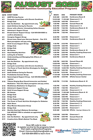 RWJUH Hamilton Calendar