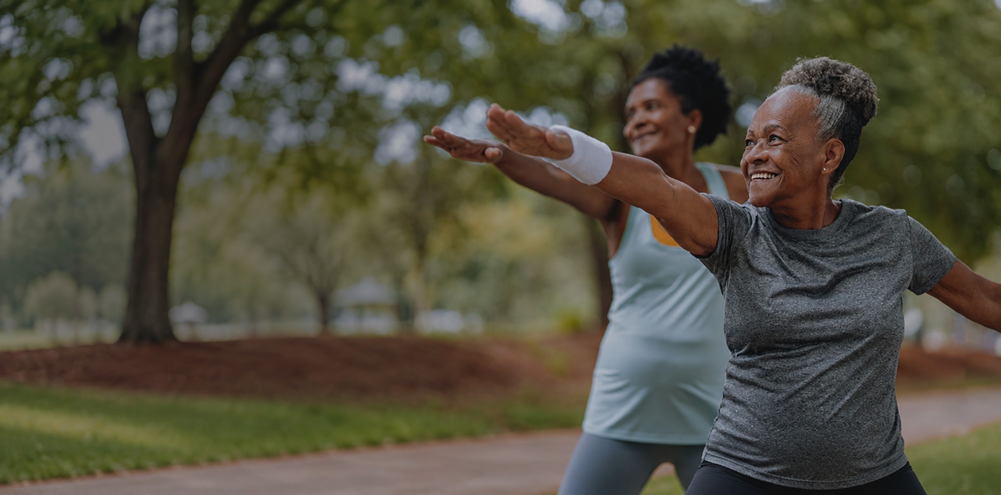 Two women exercising outdoors