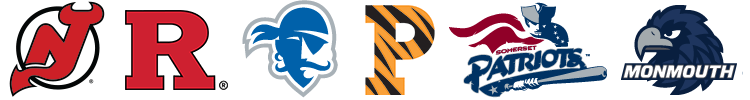 Logos for: NJ Devils, Rutgers University, Seton Hall University, Princeton University, Somerset Patriots, Monmouth University