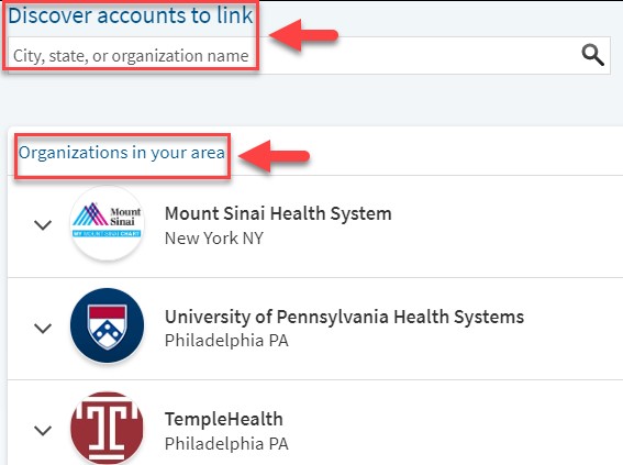 Look for Organizations under the Discover Accounts option.