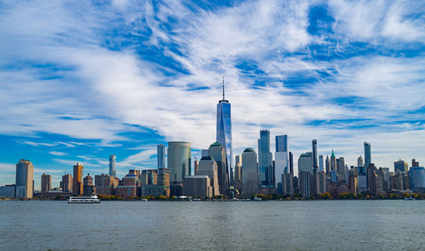 New York City skyline including the World Trade Center as viewed from New Jersey