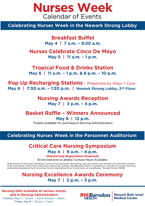 NBI Nurses Week Calendar of Events flyer