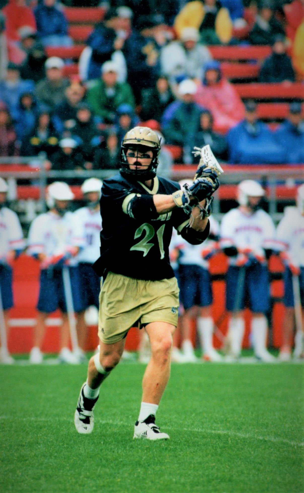 Chad DeBolt playing lacrosse for Notre Dame