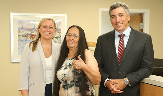 Pictured at a follow-up visit with NJ Surgical Specialists in Lakewood, from left, are general surgeon Dr. Grace Lepis, patient Lucy Colon and specialty surgeon Dr. William Boyan.