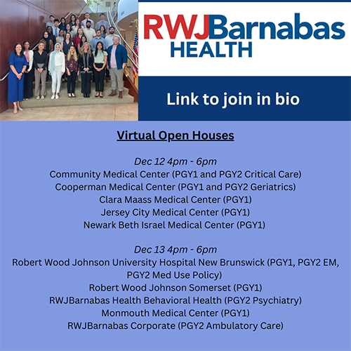 RWJBarnabas Health Pharmacy Virtual Open Houses
