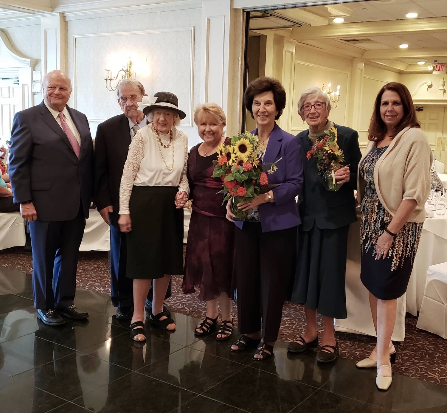 Gary S. Horan, FACHE, President and CEO; Volunteers Al Schuhmann and Elie Blore; Nadine Brechner, Vice President of the Trinitas Health Foundation and Chief Development Officer; Volunteers Marie Laface and Roz Schwartzberg; and Lisa Erlich Liss, Director of Volunteer Services.